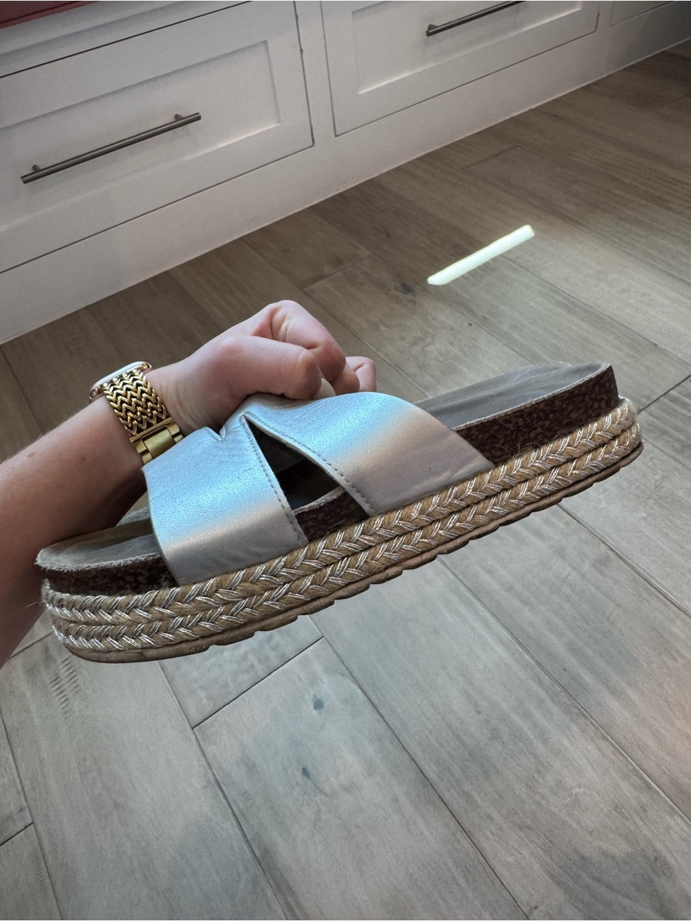 Muk Luks Metallic Cream Braided Platform Slide Sandals - Picture 5 of 5